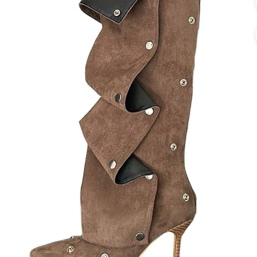 Women's Suede Ruched Knee High Heel Slouchy Boots